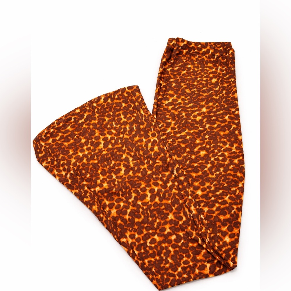 Bold Orange Leopard Print Wide Leg Pants/High Waist Stretch Retro 70s SM